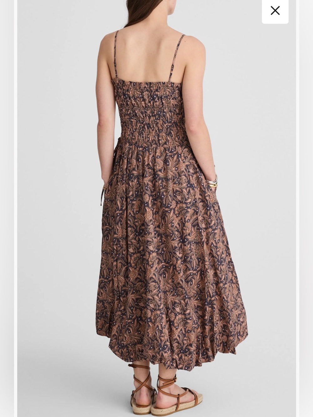 Madewell Paisley Smocked Bubble-Hem Midi Dress 10 NWT Navy Rust Boho Cottagecore - Picture 4 of 5